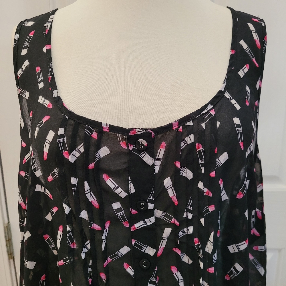 Torrid Tank Top Size 3 3x Lipstick Lips Black Pink Sexy Valentine's Day Sexy